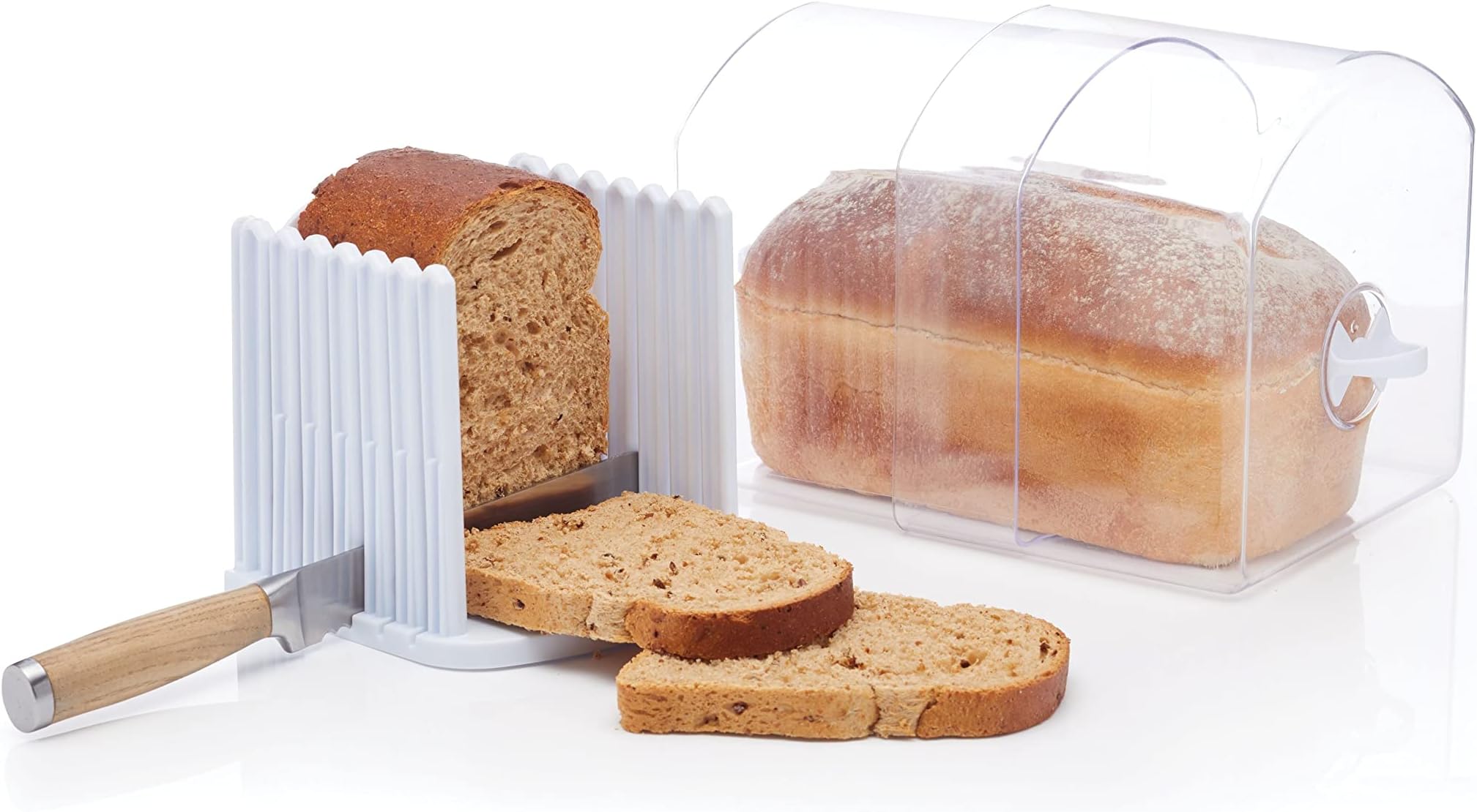 KitchenCraft Stay Fresh Bread Bin, Large Bread Bin with Bread Slicer Guide, In Gift Box, Large, Plastic