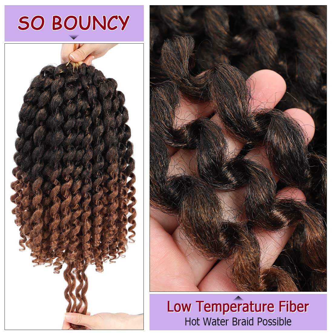 Short Jamaican Bounce Curly Crochet Hair Extensions Synthetic 4packs/lot Ombre Brown Ocean Wave Crochet Braids For Black Women (12inch (pack of 4), T30)