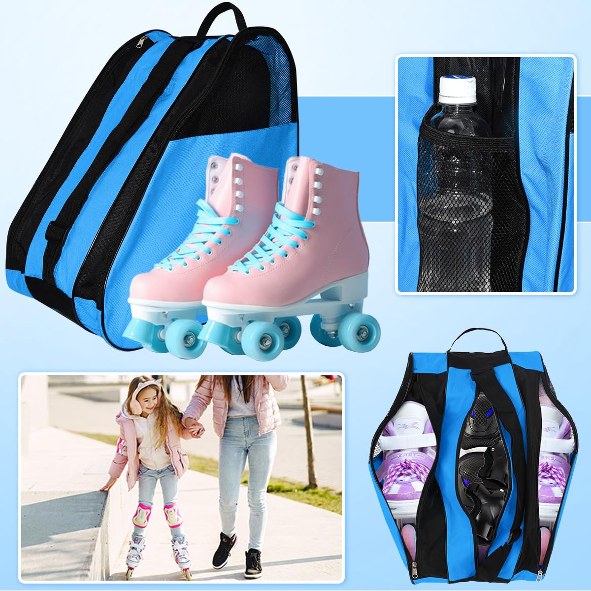 Bolsa para Patines En Linea con Casco y Protecciones, 3 Compartimentos, Correa Ajustable