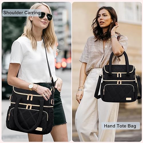 Miniatura 8 de Weitars Lonchera para mujeres y hombres, lonchera de doble cubierta para mujeres, bolsa de almuerzo acolchada para el trabajo, lonchera aislada a