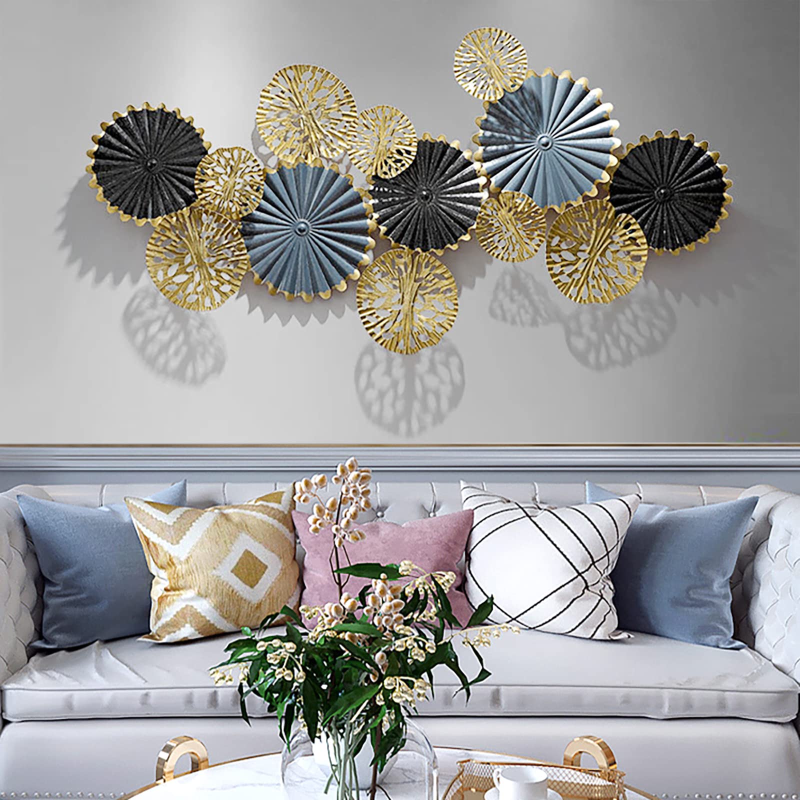 DIFU 126 x 63 cm Moderno nórdico Decoración de Pared Escultura de Pared Mural Círculos de Metal Decoración de Pared Decoración de Pared Escultura de Metal 3D Decoración de Pared para Hogar Oficina