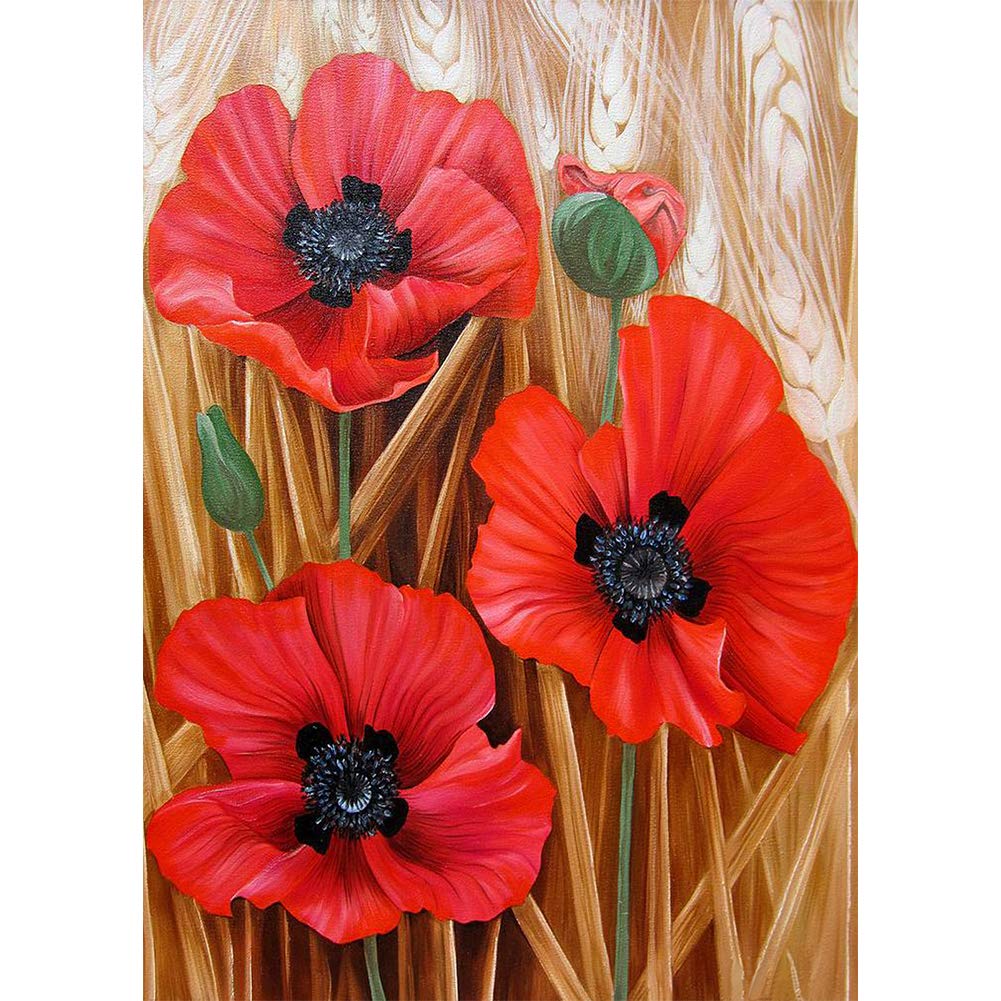 Own4b Green Diy 5D Diamond Painting By Numbers Kits, Poppies Flowers, Full Drill Rhinestones Paint With Diamonds Crystal Diamond Art (Poppy)