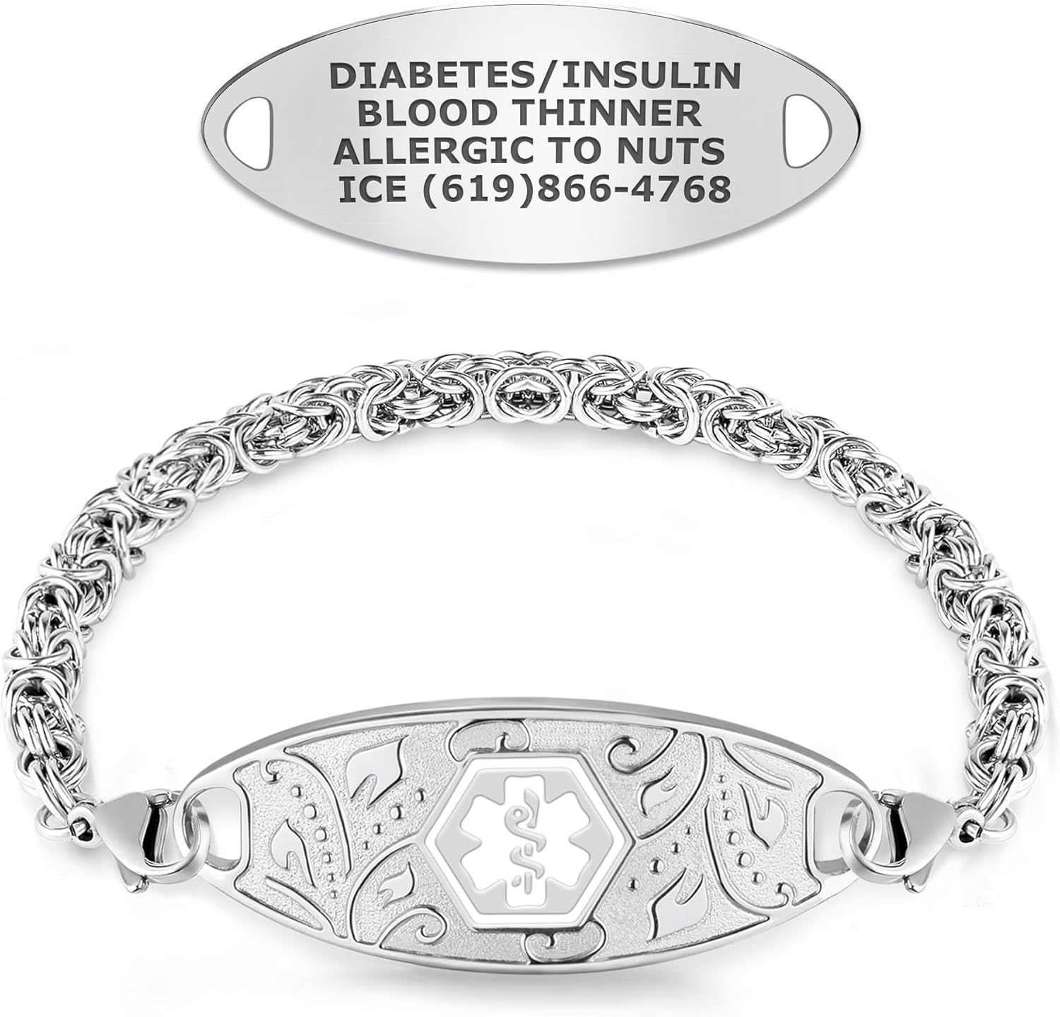 Divoti Custom Engraved Lovely Filigree Medical ID Bracelets for Women | Handmade Byzantine Chain With Secure Lobster Claw Lock | Durable, waterproof & hypoallergenic