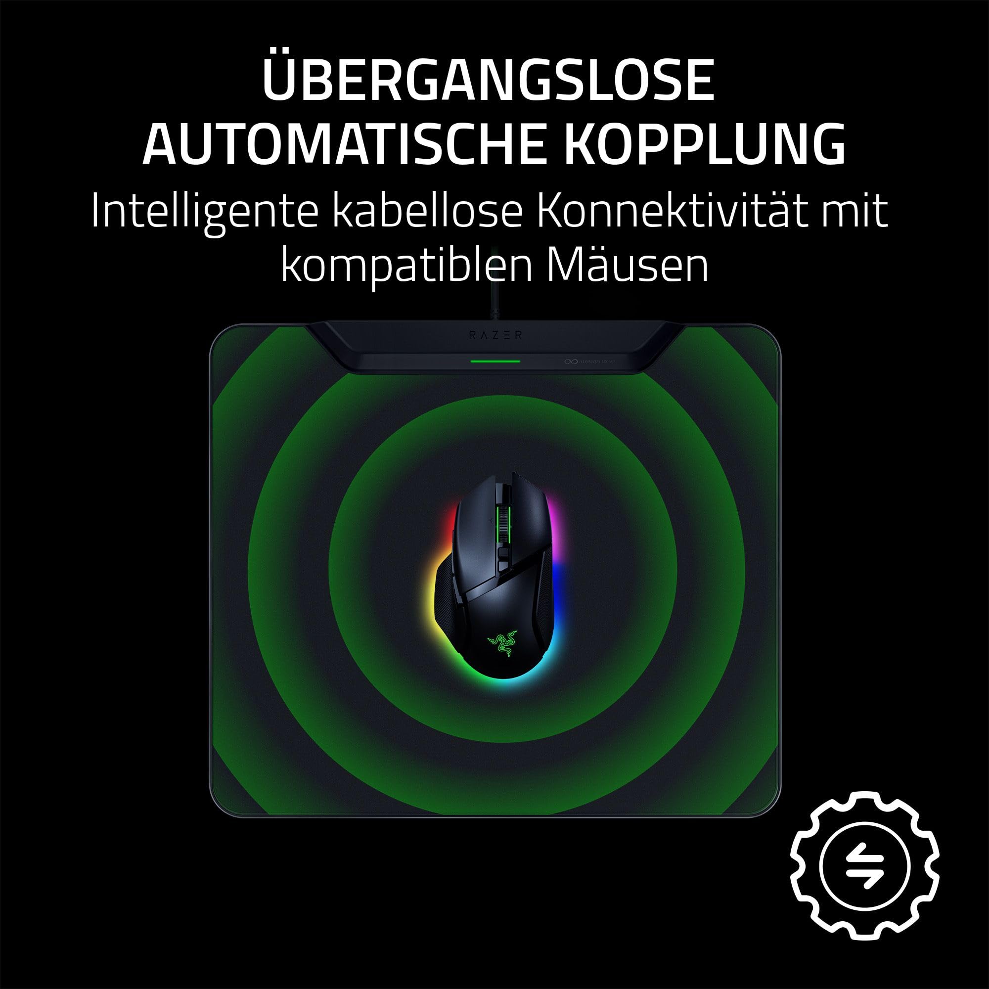 Razer HyperFlux V2 - Kabelloses Lademauspad System für Gaming-Mäuse - Gaming-Mausmatte & Lade-Puck (LED-Ladeanzeige, Anti-Rutsch Gummifüße, Autopairing, USB Anschluß) Schwarz