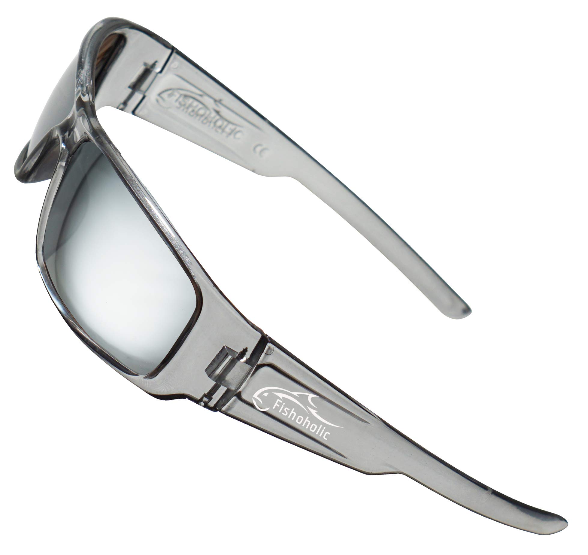 Gafas de sol polarizadas de pesca, marco semitransparente con lente de espejo plateado sobre base ámbar, frío como hielo