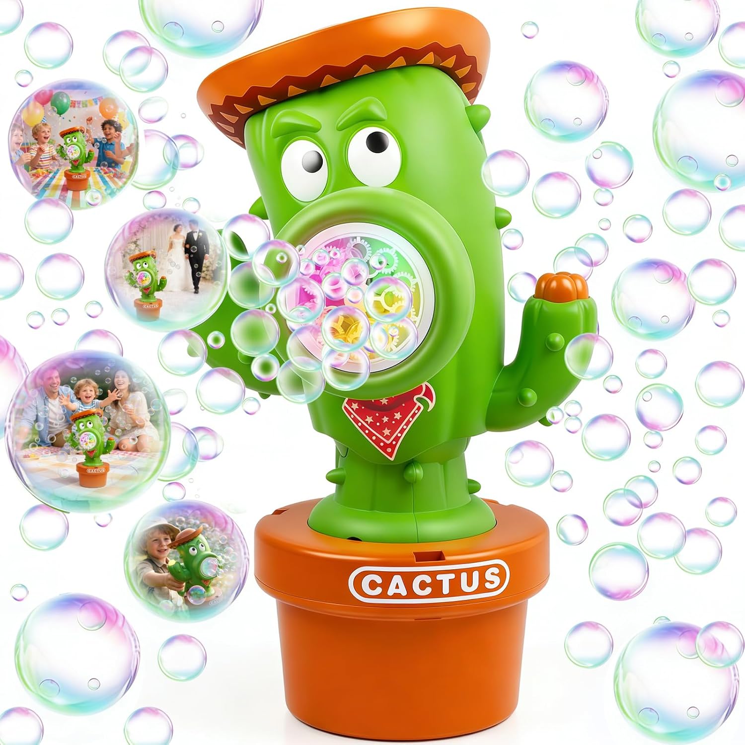 Cactus Bubble Machine for Children, Automatic Cactus Toy Bubble Maker for Toddlers, Rechargeable Battery-Operated Bubble Toys for Indoor and Outdoor Birthday Parties,Great Gift for Toddlers Aged 3+