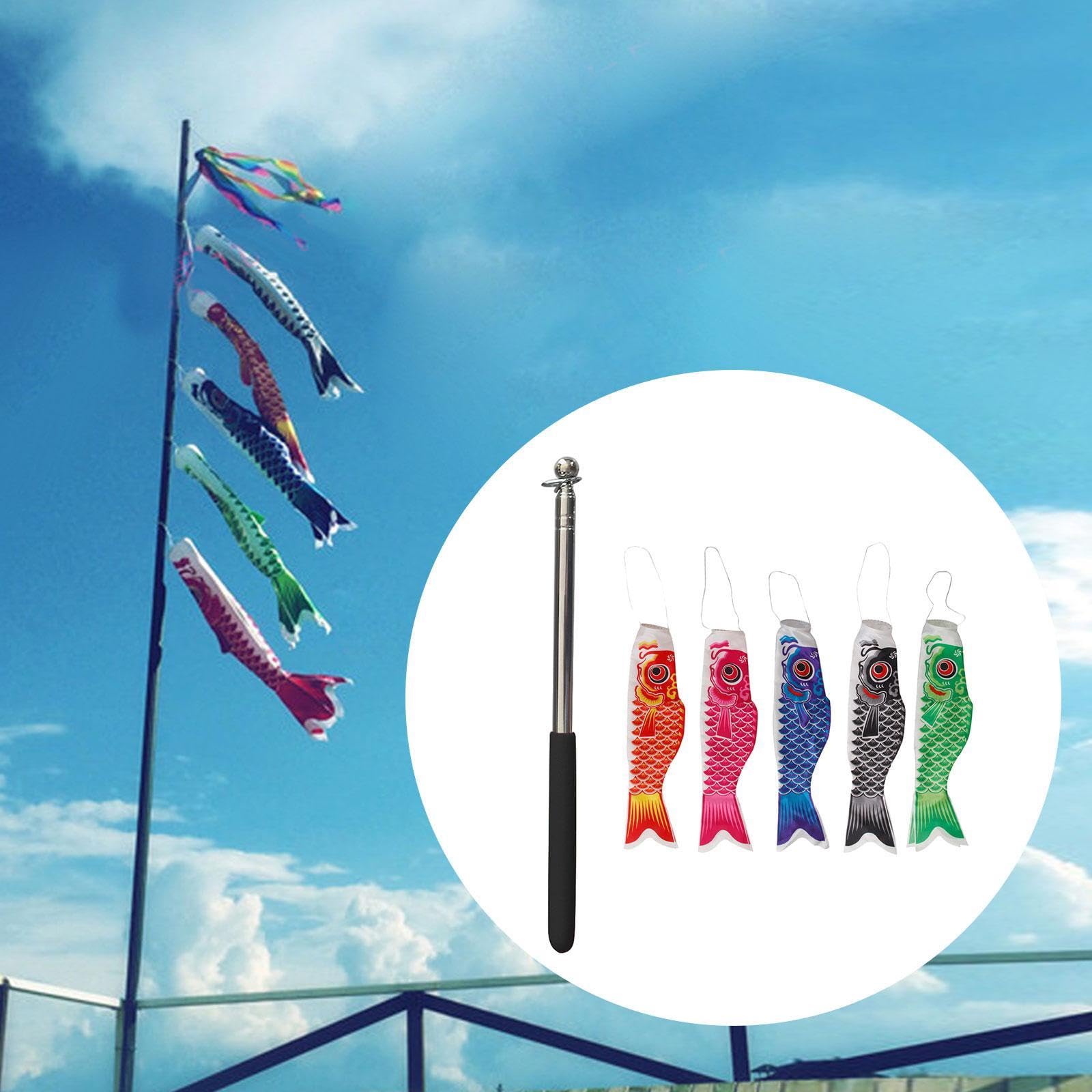 5Pcs 28 Inch Japanese Carp Flags Koinobori Hanging Fish Banner with Telescopic Pole for Outdoor Garden Yard Patio Decor : Patio, Lawn & Garden