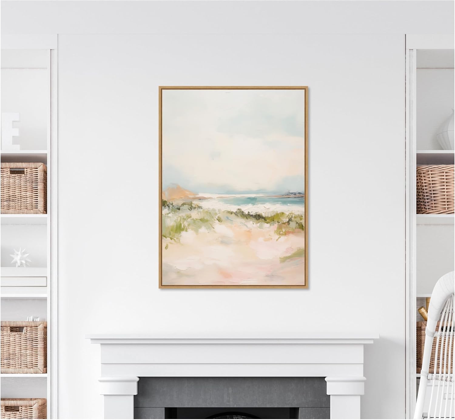 Kate and Laurel Framed Canvas Wall Art Print Tranquil Landscape III expansion by Amy Lighthall, 28 x 38 Sylvie Natural Frame, Coastal, Abstract Art for Wall Decor