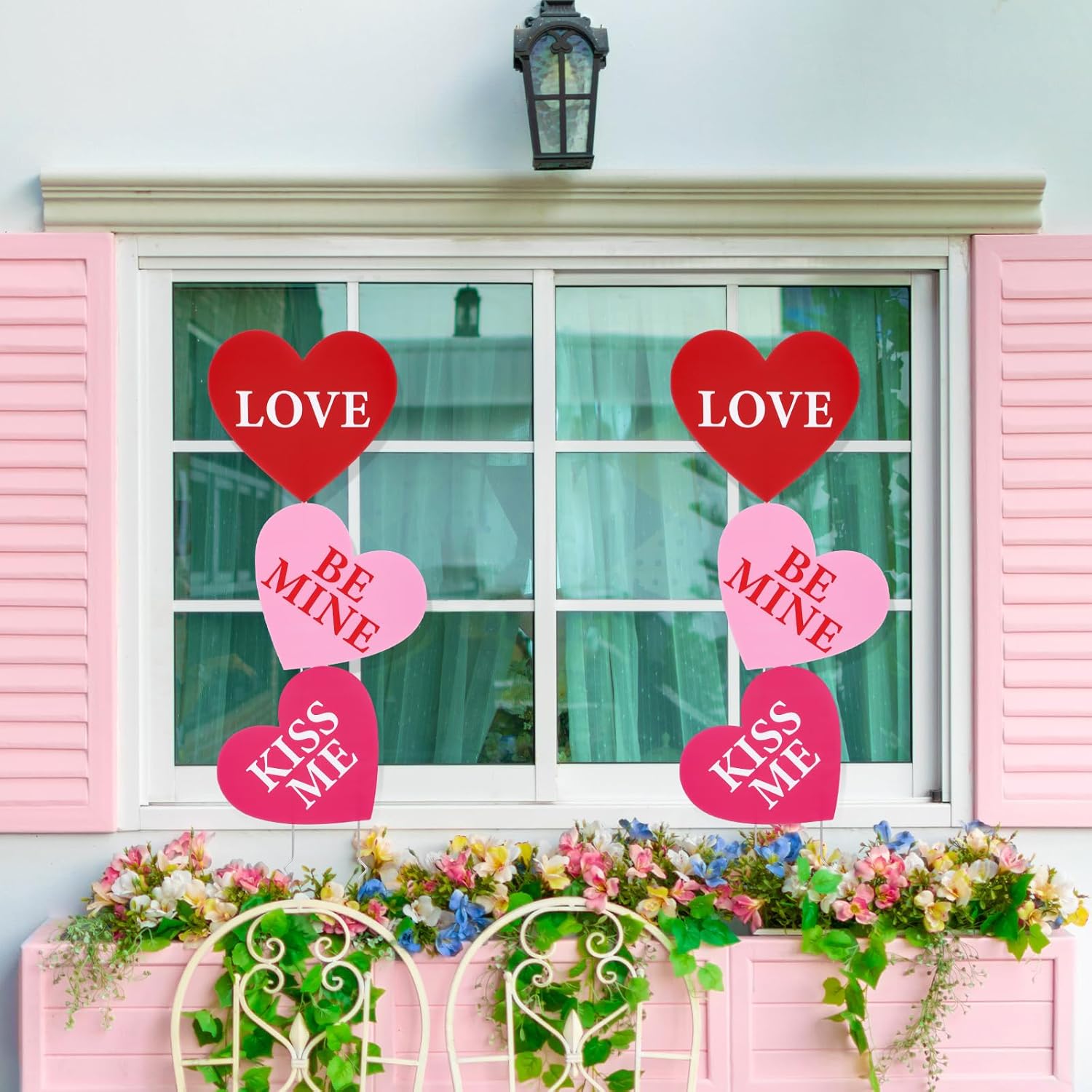 Novabright 6 Pcs/2 Set Valentine's Day Front Porch Decor with Stakes Red Pink Heart Yard Sign Conversation Lawn Sign Decor for Valentines Day Flowerpot Garden Yard Outdoor Pathway Walkway Decorations