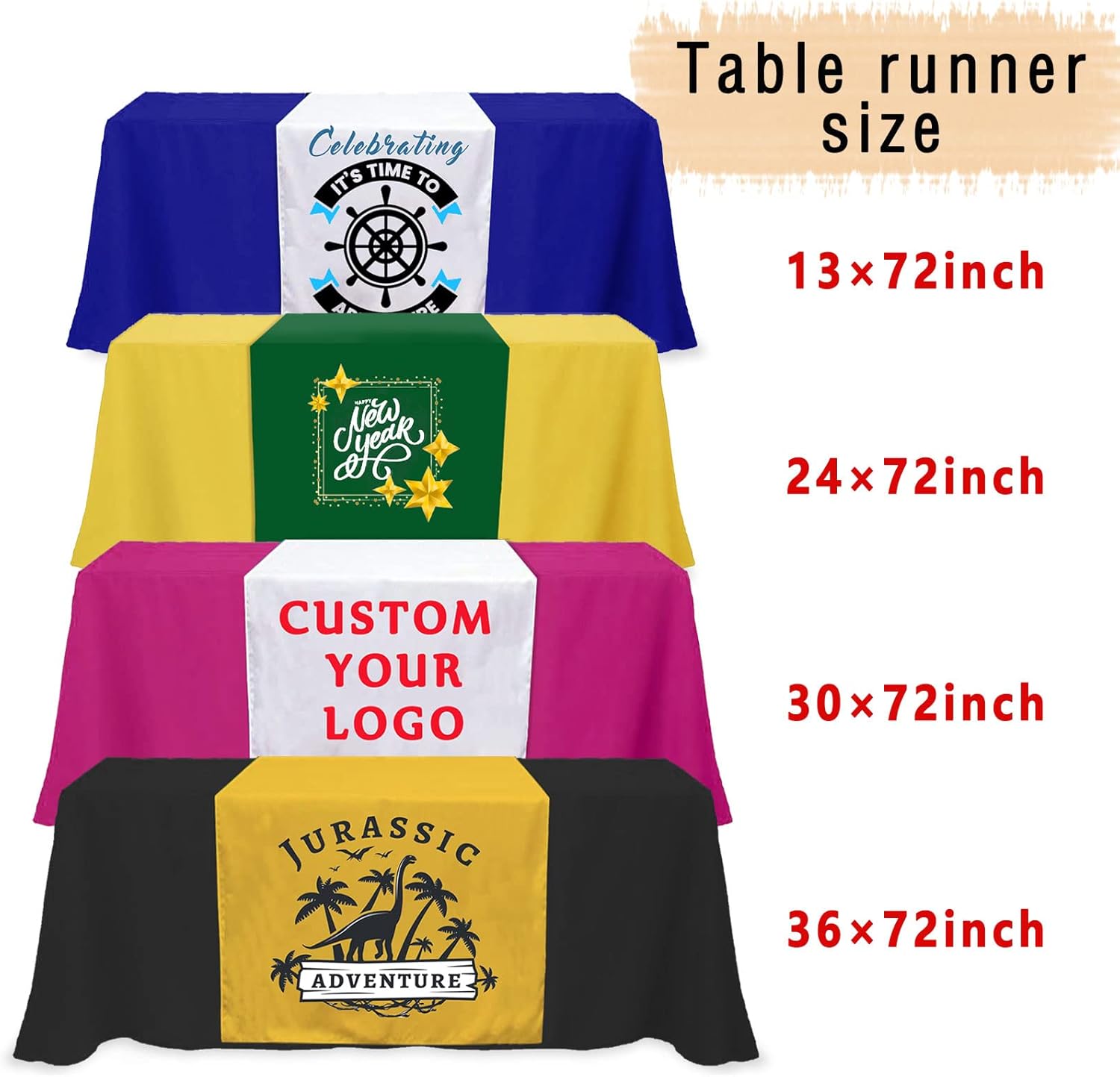 Custom Table Runner with Logo Text for Business Burlap Personalized Printed Customized 36×72 Inches Long Baby Shower Wedding Birthday Parties