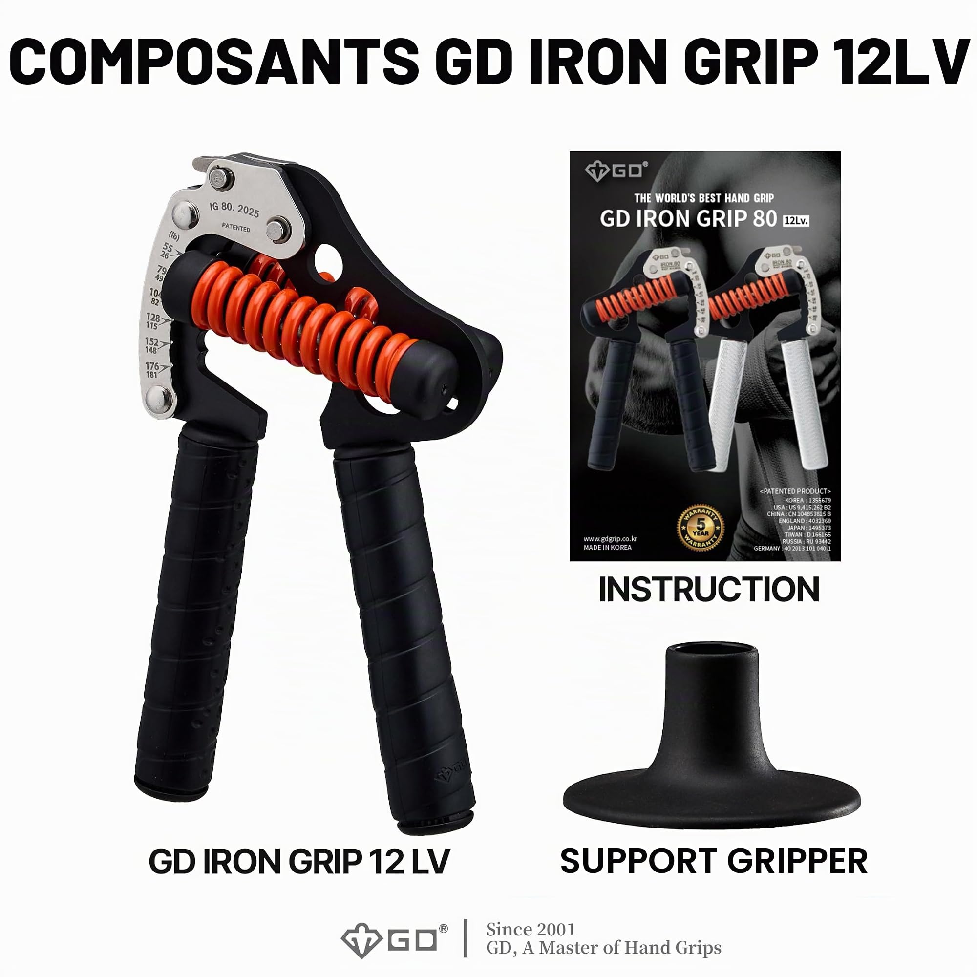 GD Iron Grip Renforceur de poignée (poignées réglables pour la musculation) pour poignet et avant-bras