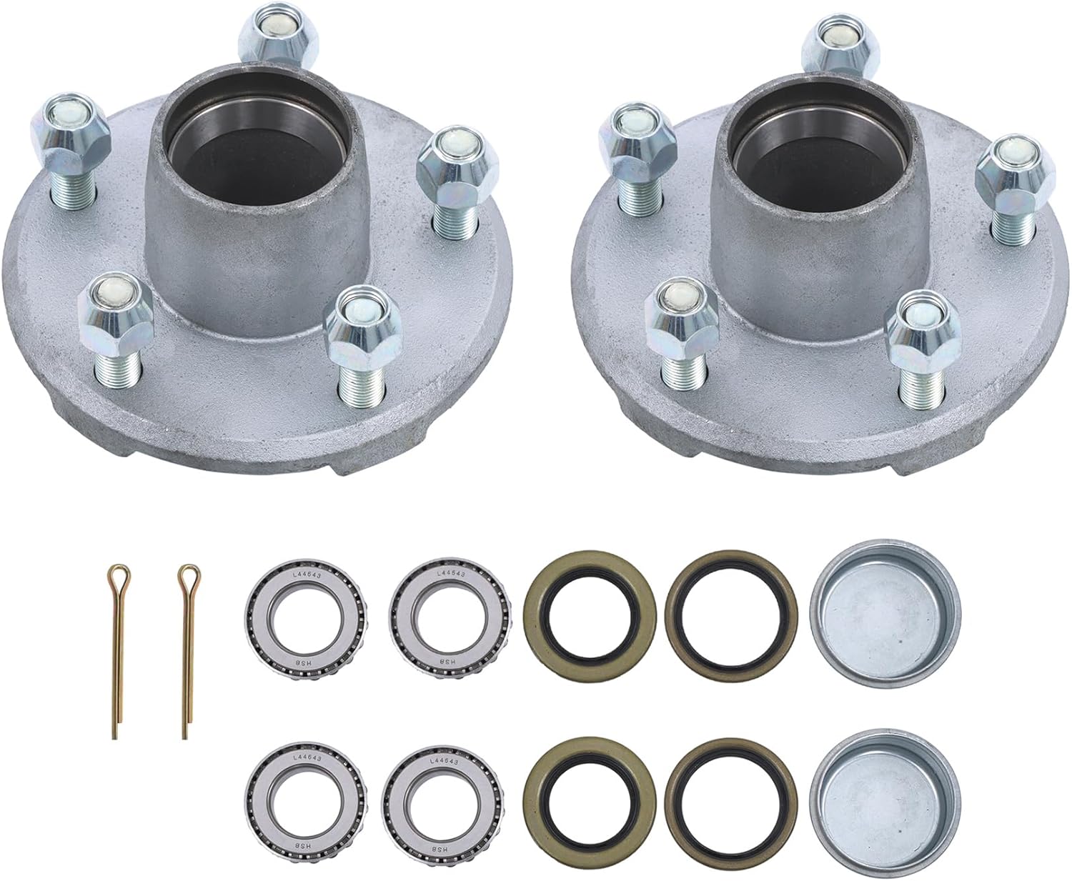 GXYWADY 2 Sets 5 on 4.5 Inch Galvanized Trailer Hub Kit with Trailer Bearing Kit Replacement for 2000 lbs 1 Inch Spindle