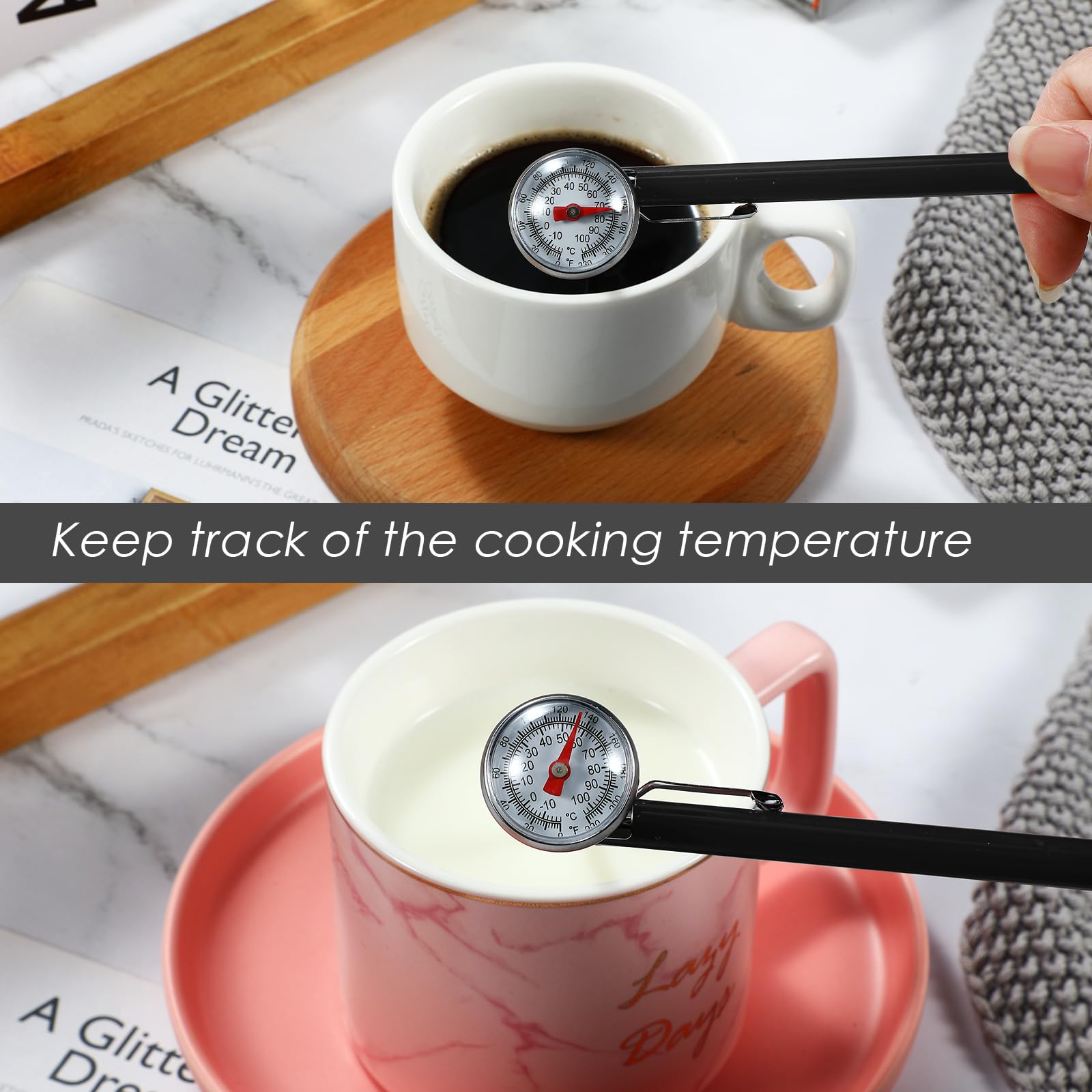 Xuhal Lot de 12 thermomètres de cuisine en acier inoxydable avec tige de 12,7 cm de long, cadran de 2,5 cm, thermomètre à mousse de lait pour four, sonde de viande, barbecue, cuisson, chocolat, eau