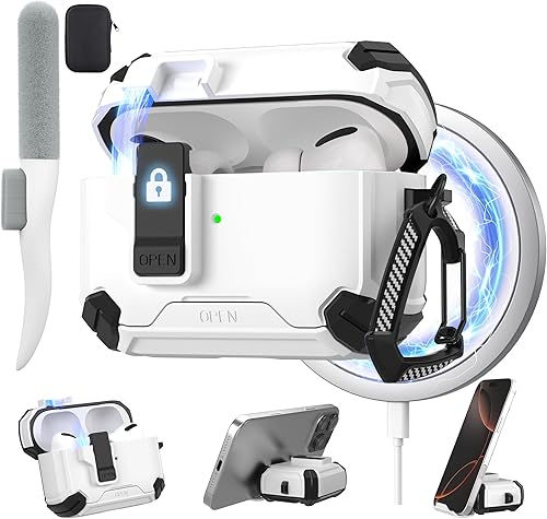 Vista 32 de Maxjoy Funda para AirPods Pro 3 2025 con bloqueo automático MagSafe, compatible con Apple AirPod Pro de 3ª