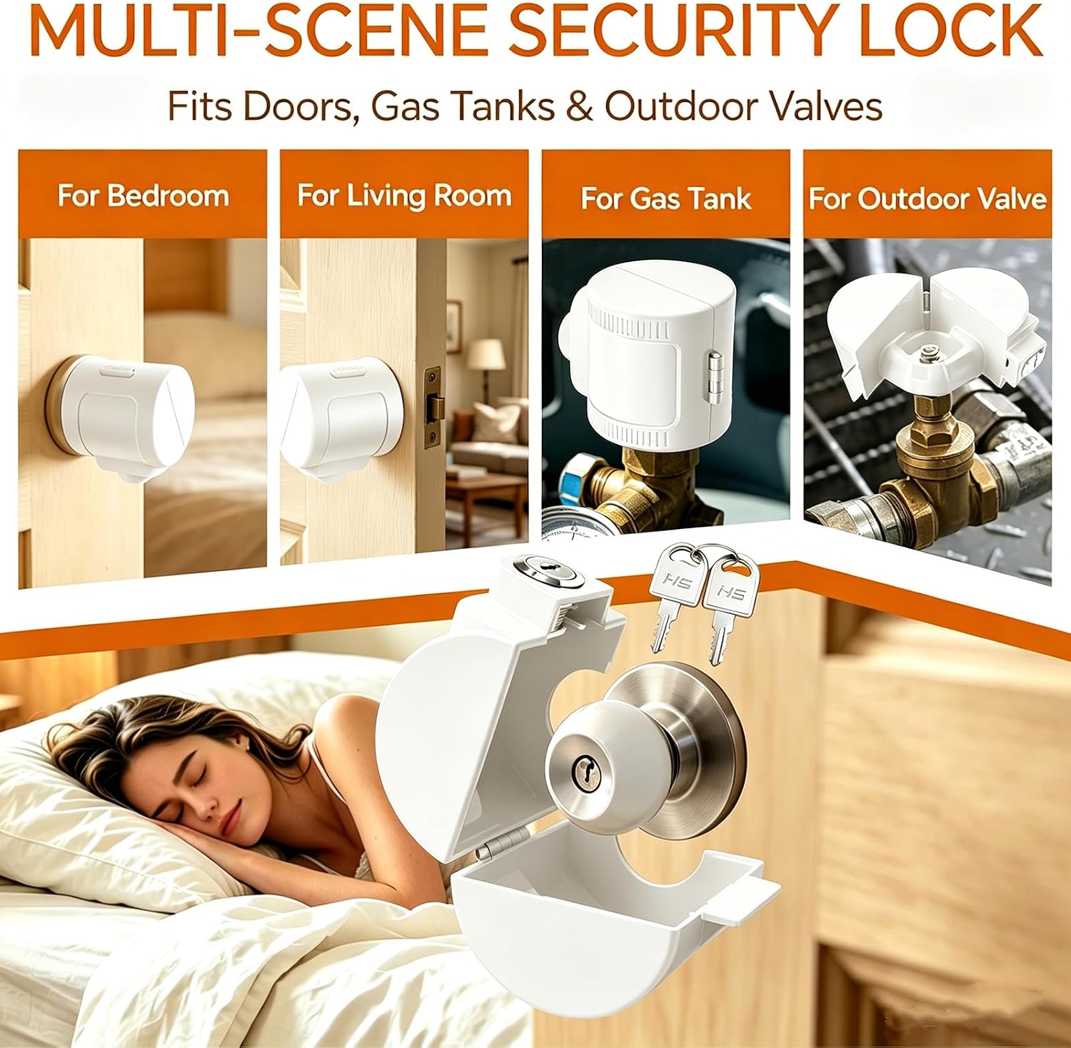 Keyed Child Safety Door Knob Lock,Upgrade ABS Childproof Doorknob Cover,Universal Fit for Standard Round Door Knob, Tool-Free Easy Installation for Home Bedroom Bathroom Kitchen,1 Pack White