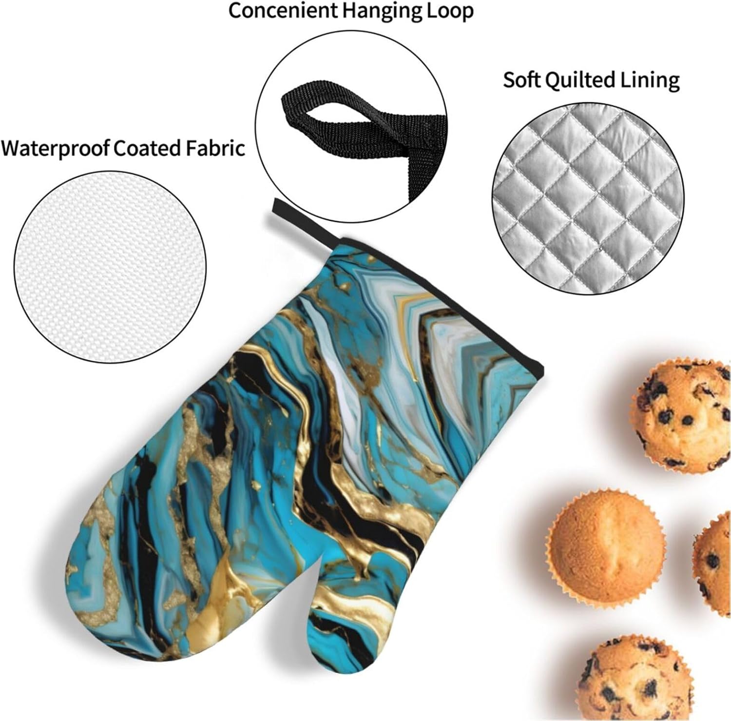 FRGMNT Turquoise Blue Gold Marble Print Oven Mitts,Pot Holders, Heat Resistant Oven Mitts Gloves,Hot Pads for Kitchen Cooking Grill