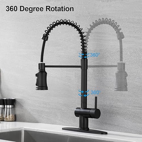 Miniatura 2 de GUSITE - Grifo de cocina con rociador extraíble acero inoxidable de resorte comercial grifo de fregadero de cocina con placa de cubierta 1 o 3