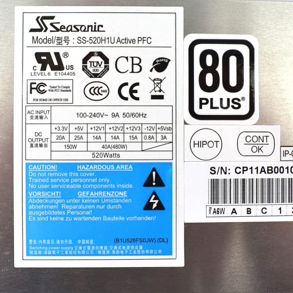 520W Seasonic SS-520H1U 1U 520W EPS12V PFC Single Power Supply SS520H1U