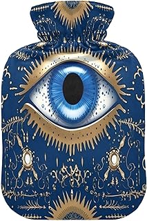 Wajiw Hot Water Bottle with Cover 2L Warm Water Bottle for Hot and Cold Compress Hot and Cold Therapies,Hand Feet Warmer,Blue Eyes