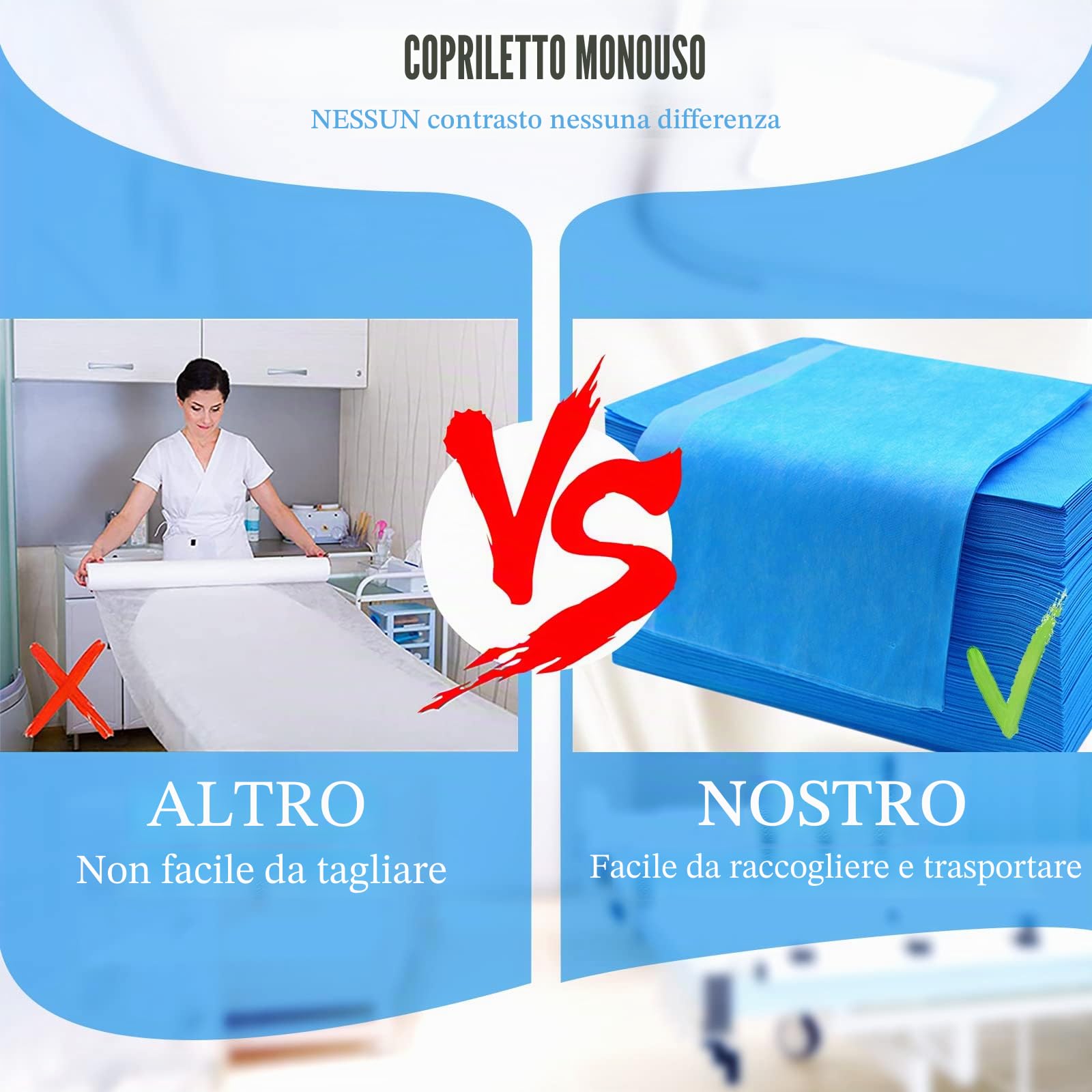 100 lenzuoli usa e getta, per massaggi e getta, per salone di bellezza SPA, letto ospedale, tatuaggio, hotel, 80 x 180 cm (blu)