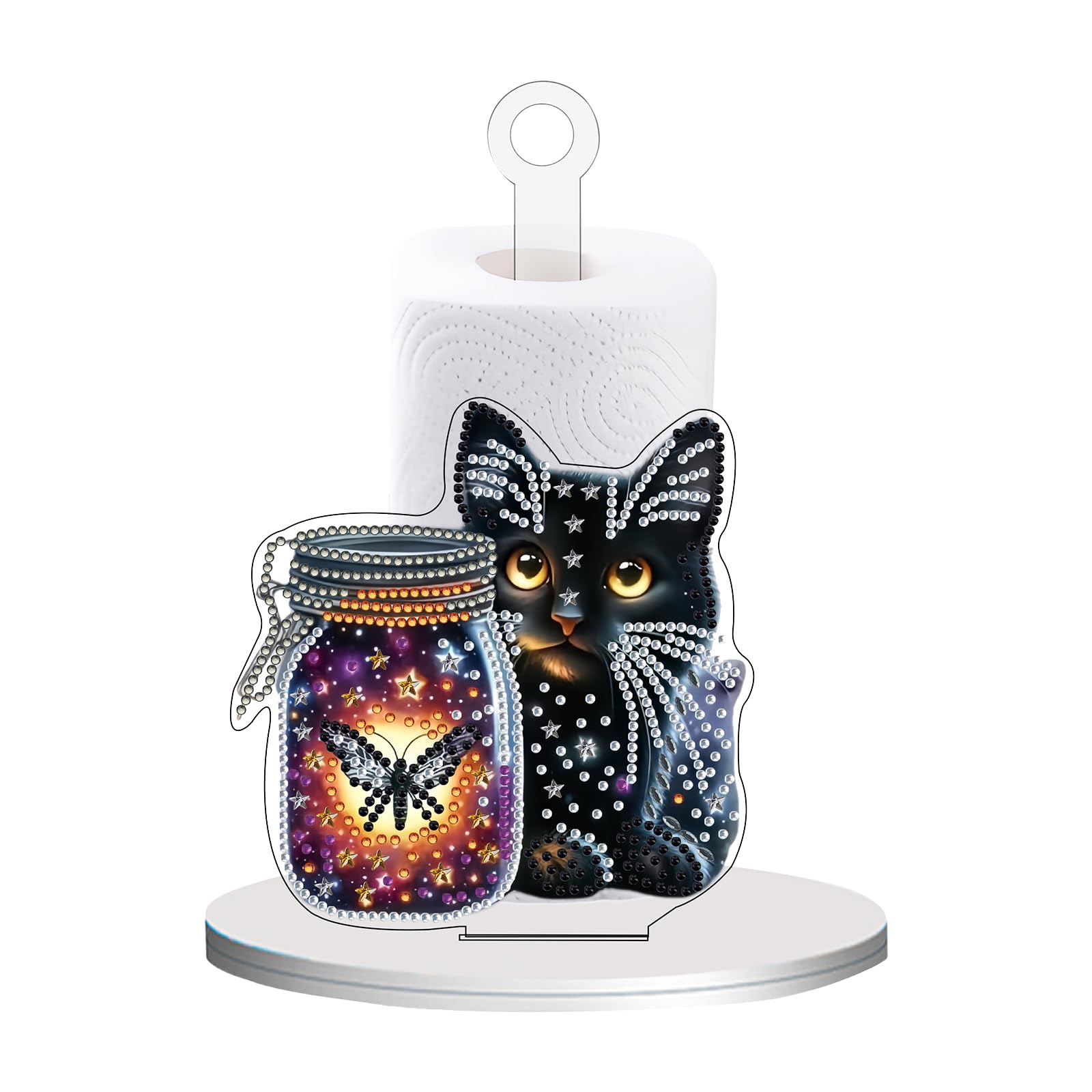 POETRYDRAW Star Jar Black Cat Resin Diamond Art Paper Towel Holder