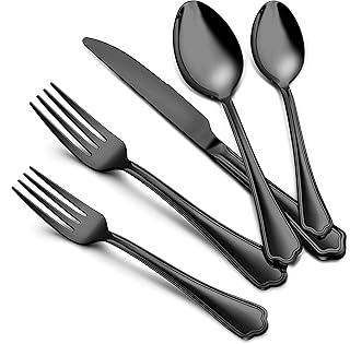 Herogo 20~Piece Black Silverware Set with Scalloped Edge  Stainless Steel Flatwa - Compare price