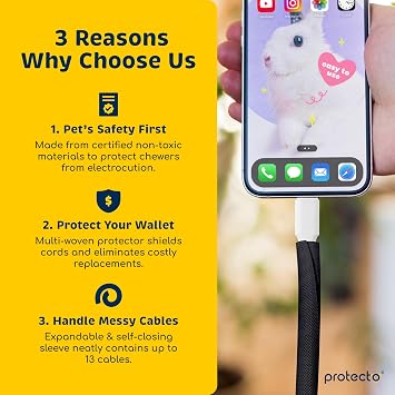 PROTECTO Wire Protector from Pets, Black Cable Sleeve Tidy Tube Animal Proof, 3m Odor-Free Cat & Dog Chew Resistant Floor Cable Cover, Plastic Cord Organiser for Power, Lightning, RCA & HDMI Cables
