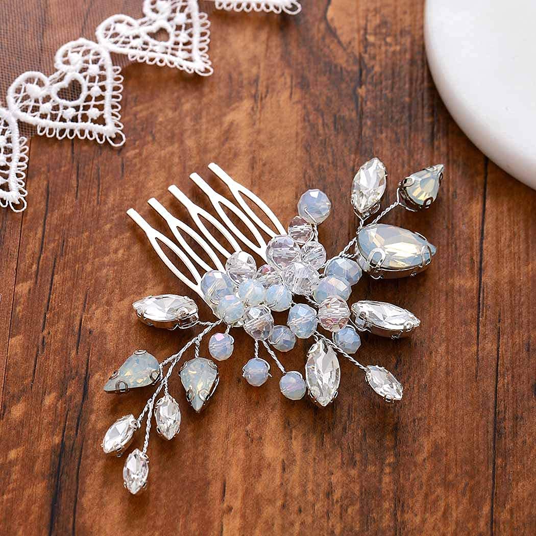 Easedaily Bride Wedding Hair Comb Silver Rhinestone Bridal Hair Pieces Opal Hair Clip Crystal Side Combs Hair Accessories for Women and Girls : Beauty & Personal Care