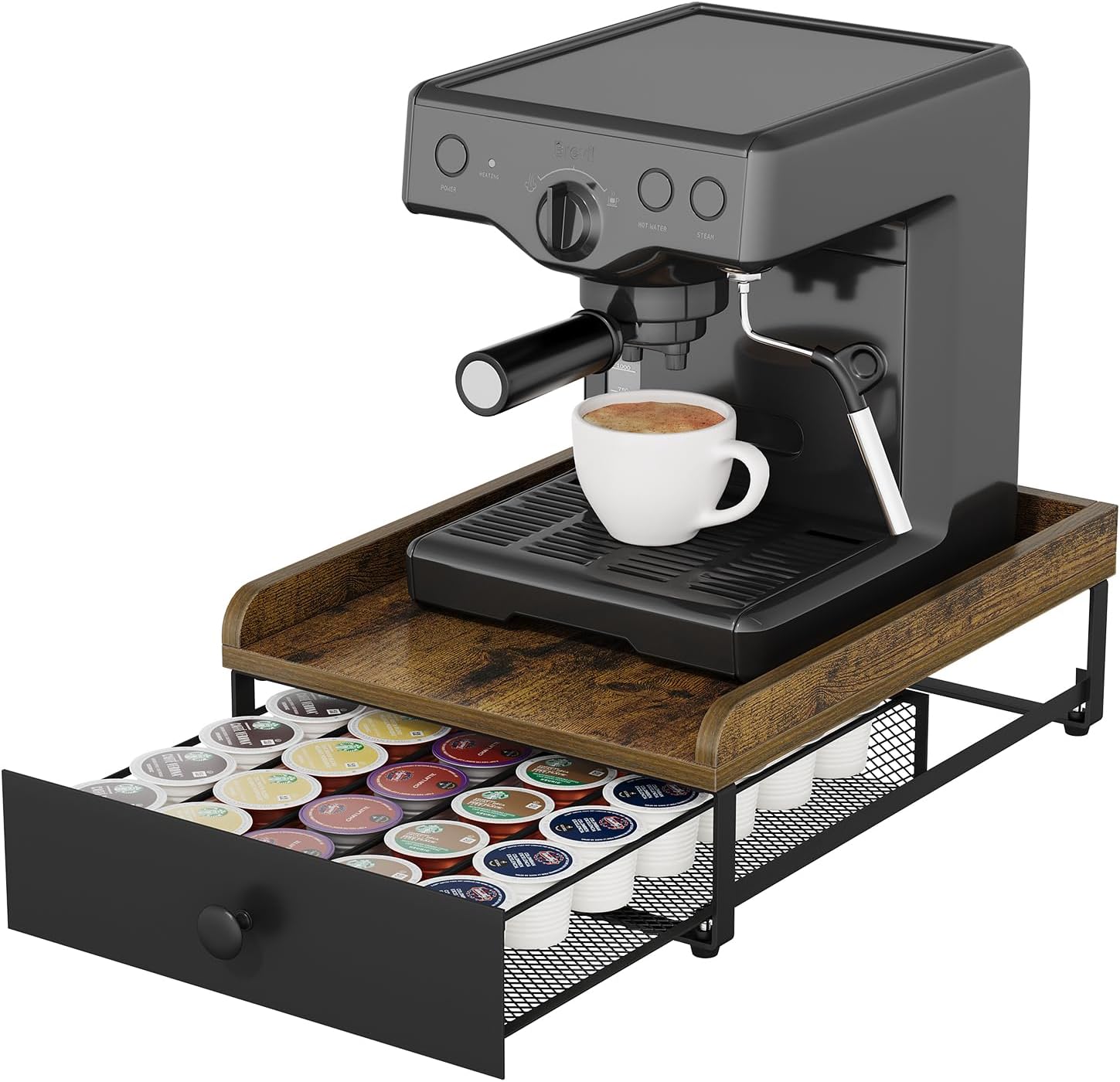 YINMIT Coffee Pod Holder Drawer, Wood K Cup Holder for Counter, Coffee Pod Organizer for K Cup, 35 Capacity Capsule Pods Storage K Cup Drawer Organizer with Sliding Baskets for Home, Kitchen, Retro