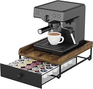 YINMIT Coffee Pod Holder Drawer, Wood K Cup Holder for Counter, Coffee Pod Organizer for K Cup, 35 Capacity Capsule Pods Storage K Cup Drawer Organizer with Sliding Baskets for Home, Kitchen, Retro