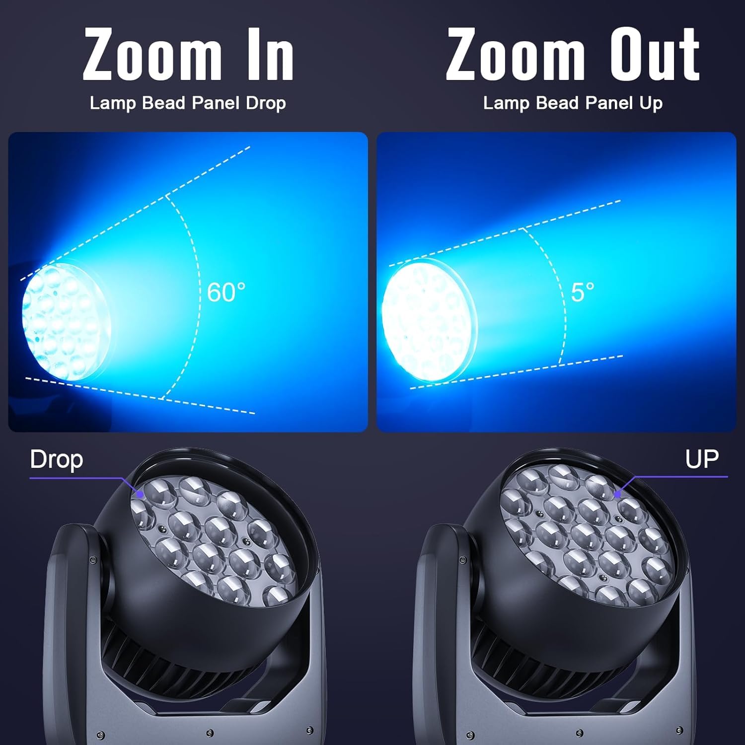 2 Unités 19x15W Lyre LED Beam Wash Zoom Effet de Lumière Disco Projecteurs