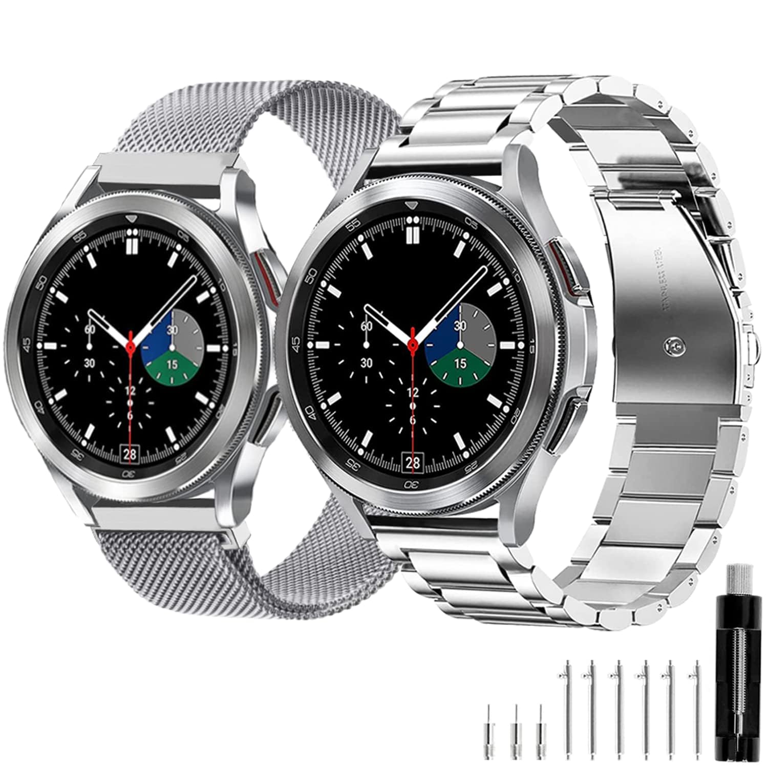 Kompatybilny z zegarkiem Samsung Galaxy Watch 7, 6, 5, 4, FE Band Pro Classic Active 2, 40 mm, 44 mm, 43 mm, 47 mm, 45 mm, 42 mm, 46 mm, 20 mm, 3, 41 mm, męski, damski, metalowy, elegancki, biznesowy