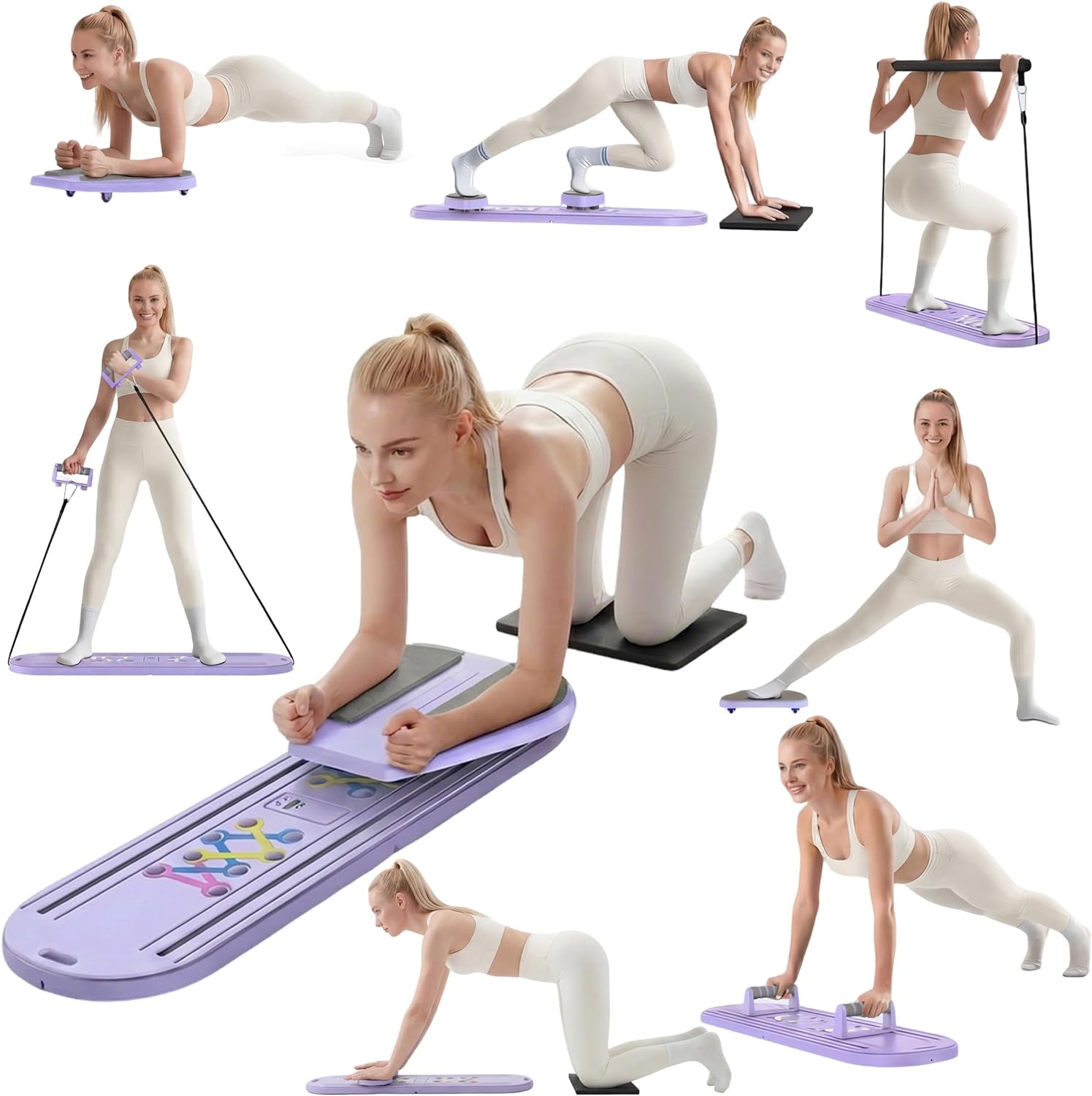 Pilates Board Portable 6 in 1 Pilates Reformer Foldable Pilates Reformer Board for Home Multifunctional Abdominal Pilates Board for Home Ab Board Trainer Pilates Exercise Machine for Women Purple