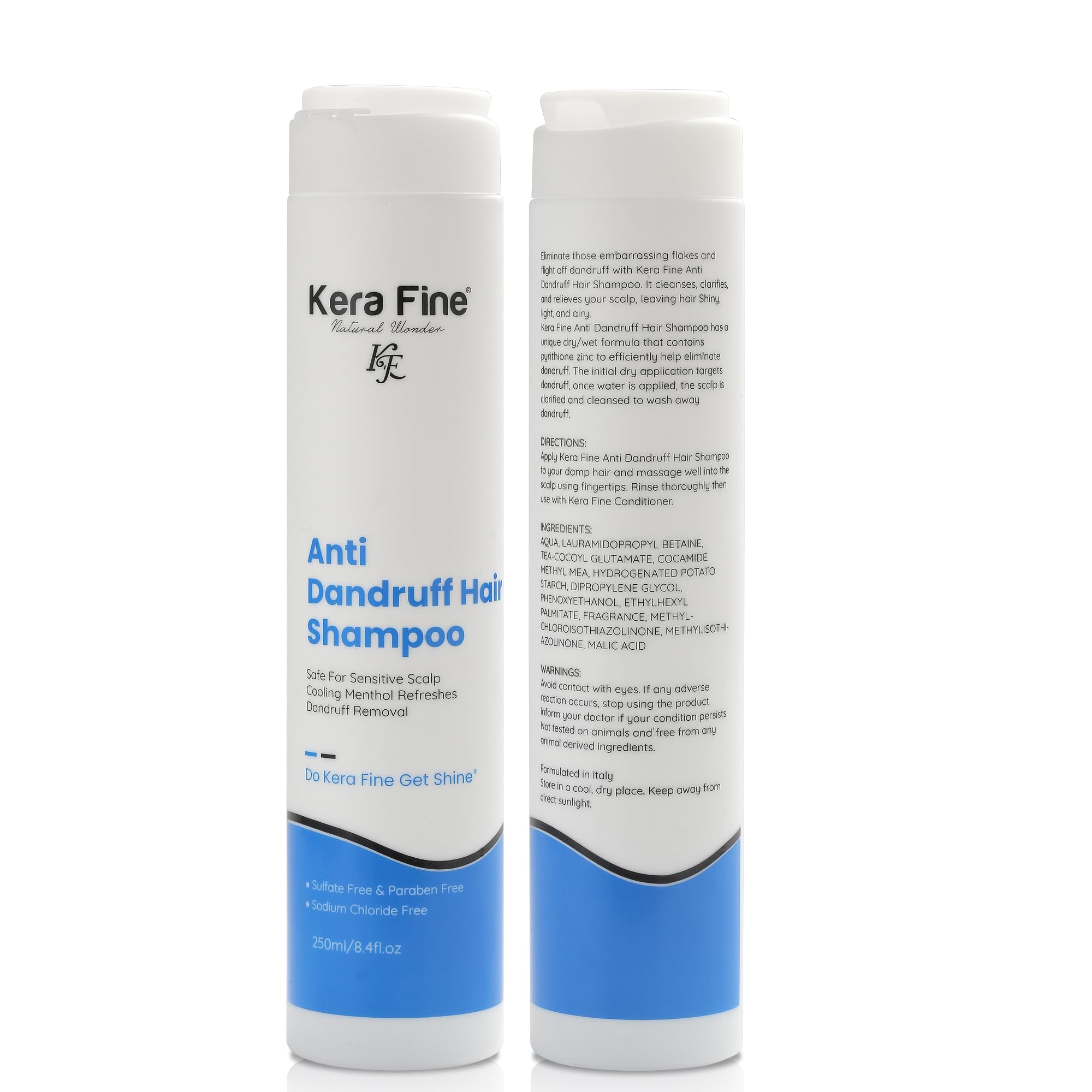 KERA FINE ANTI DANDRUFF HAIR SHAMPOO | 250ML | SAFE FOR SENSITIVE SCALP COOLING MENTHOL REFRESHES DANDRUFF REMOVAL | SULFATE FREE & PARABEN FREE | SODIUM CHLORIDE FREE.