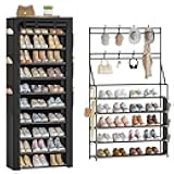 OYREL Sturdy Dustproof Shoe Rack 10 Tier and 5 Tier Long Shoe Rack with Functional Hooks