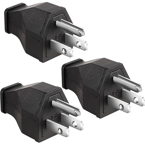2-Pole, 3 Wire Grounding Plug Male Extension Cord Straight Blade Plug Replacement Electrical Plugs End, 15A 125V Black,3Pack (Male)