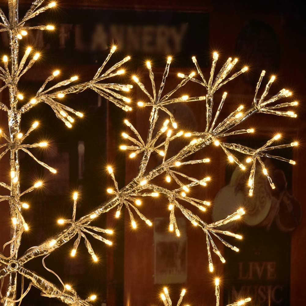 LIGHTSHARE 36Inch 528 Led Starburst Snowflake Light, Twinkle and Warm White Lights, Silver Finish, Plug in for Home Garden Decoration, Winter, Wedding, Birthday, Christmas, Holiday, Party Decoration