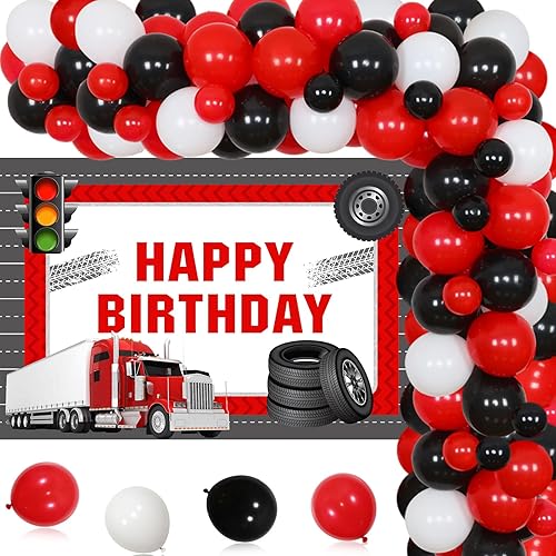 Decoraciones de fiesta de cumpleaños de camión de construcción, semirremolque, feliz cumpleaños para niños y niñas, globos de camión, guirnalda,