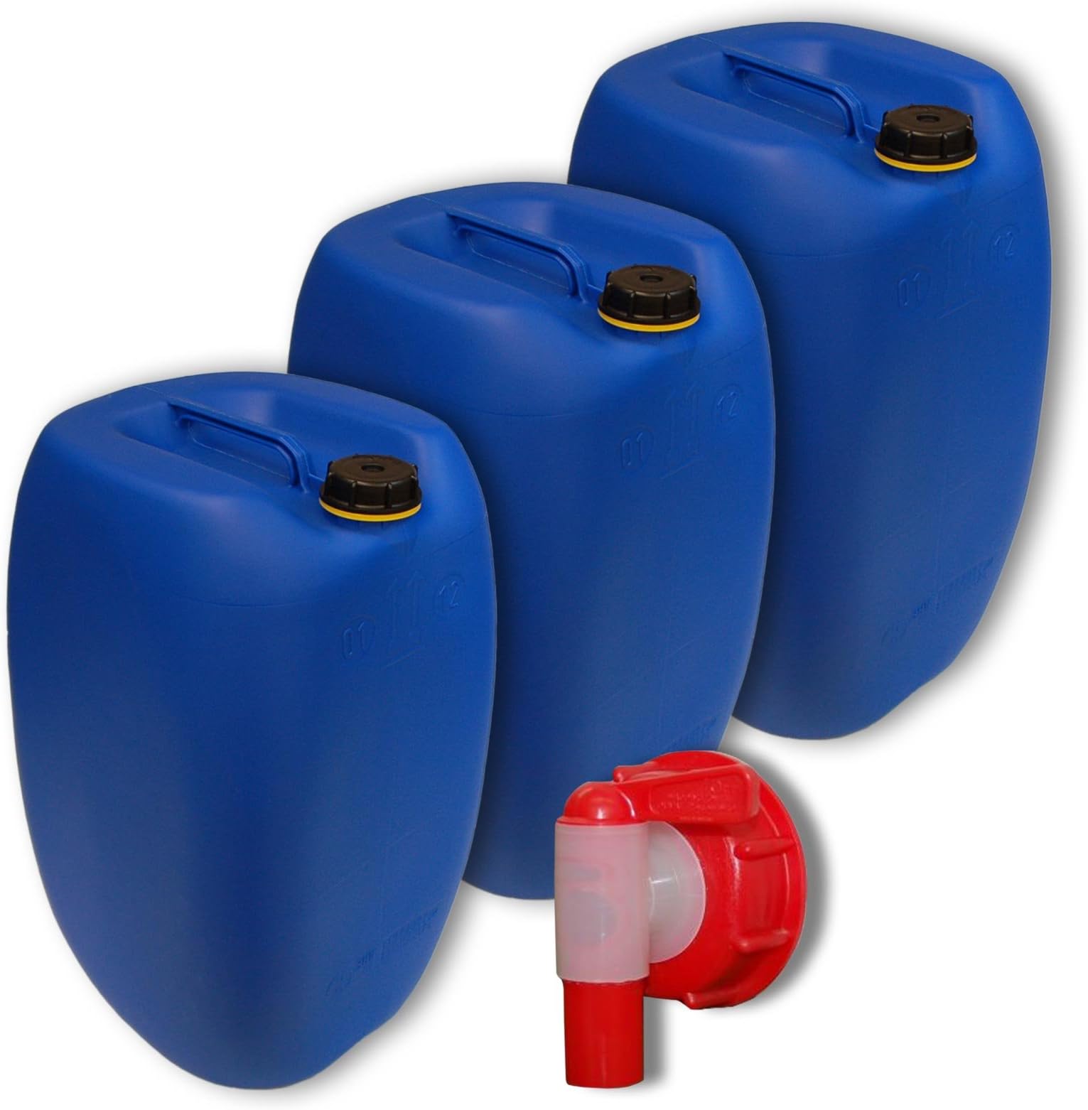 Wilai GmbH Lot of 3 plastic jerricans 60 L, water container, Blue, DIN 61 + 1 tap (22250x3+22010)