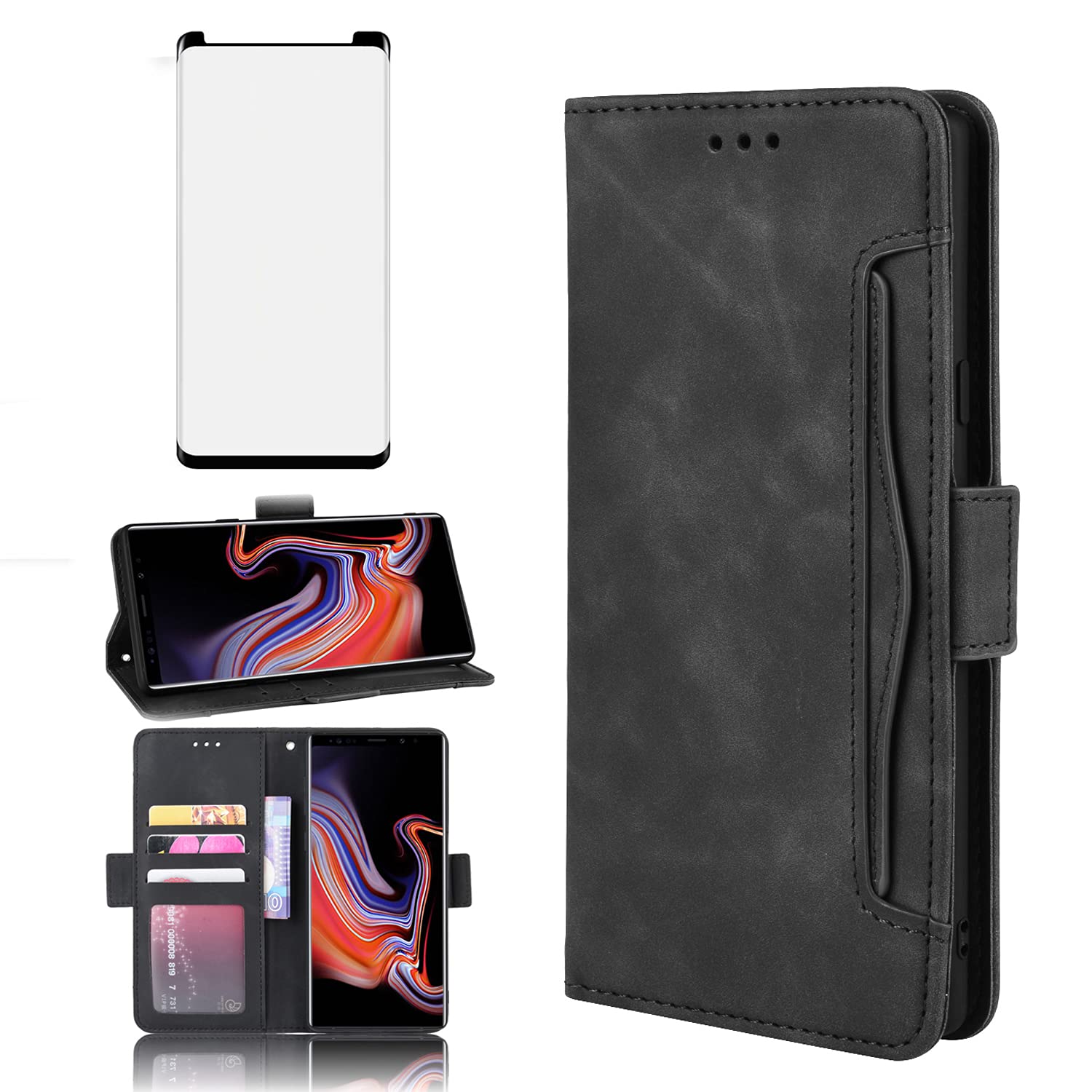 Phone Case for Samsung Galaxy Note Wallet Purse Leather Flip With  Tempered Glass Screen Protector Card Holder Slot Stand Kickstand Cell  Accessories