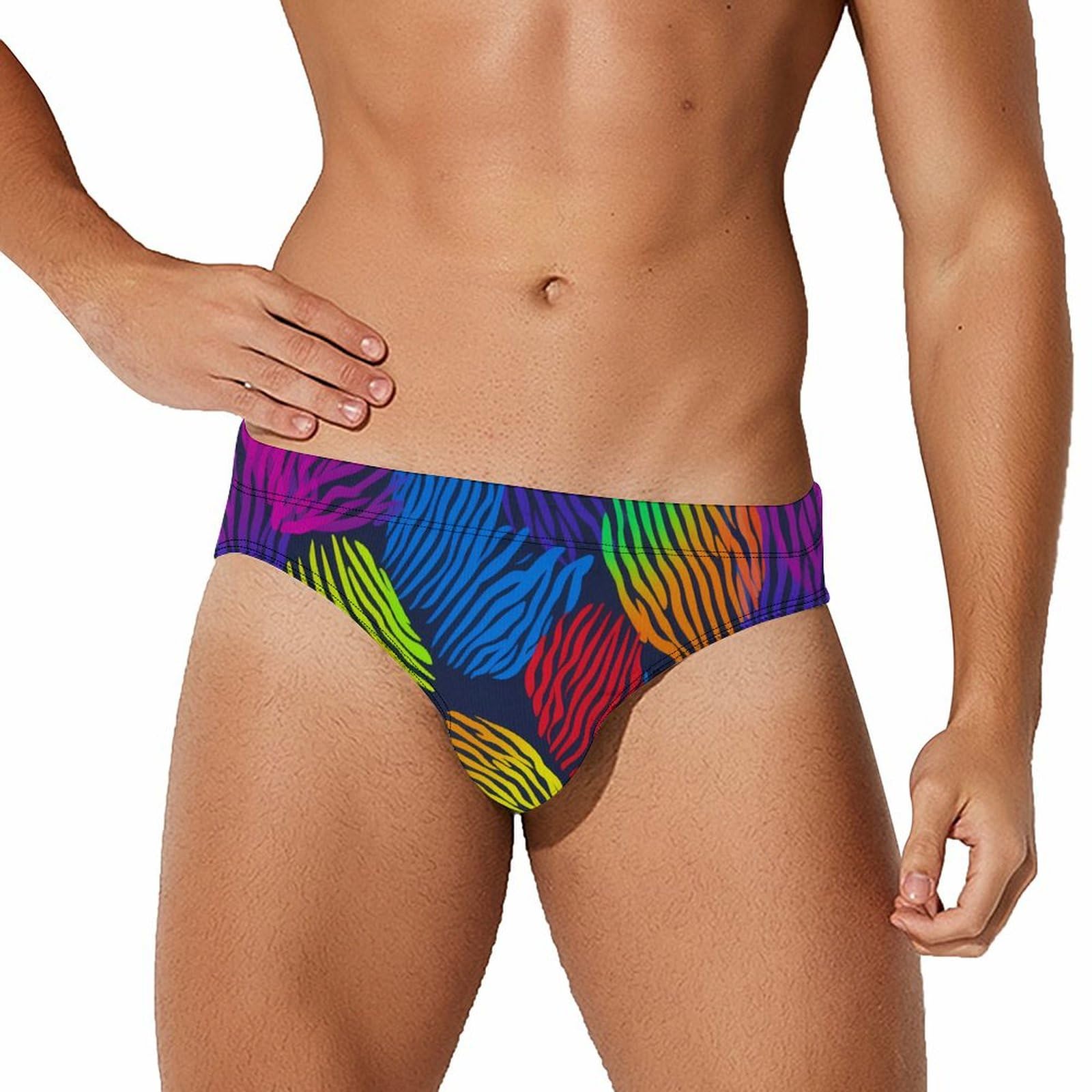 Gay Proud Fingerprint Rainbow LGBT Flag Mens Swim Briefs Quick Dry Swim Trunk Bikini Underwear Swimsuit L