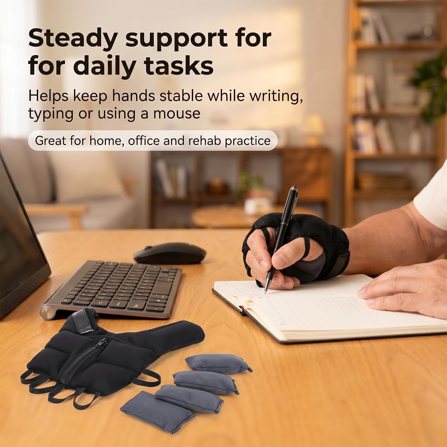 Weighted Gloves for Tremors, Adjustable Wrist Weights for Hand Tremors & Parkinsons Patients, Weighted Hand Gloves for Steady Hands, Hand Stabilizer for Writing Eating Daily Living Aids