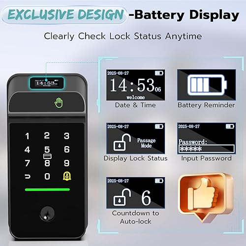 Miniatura 8 de Cerradura inteligente de Palm Vein, cerradura inteligente WiFi con timbre, cerradura de puerta de entrada sin llave con huella digital, cerrojo