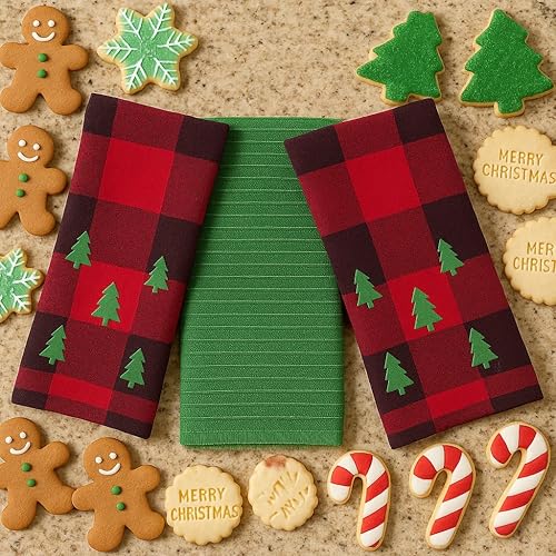 Vista 132 de Serafina Home Toallas de cocina navideñas navideñas: dos muñecos de nieve Be Jolly espiga y un muñeco de nieve bailarín, 3 piezas, tejido plano 100%