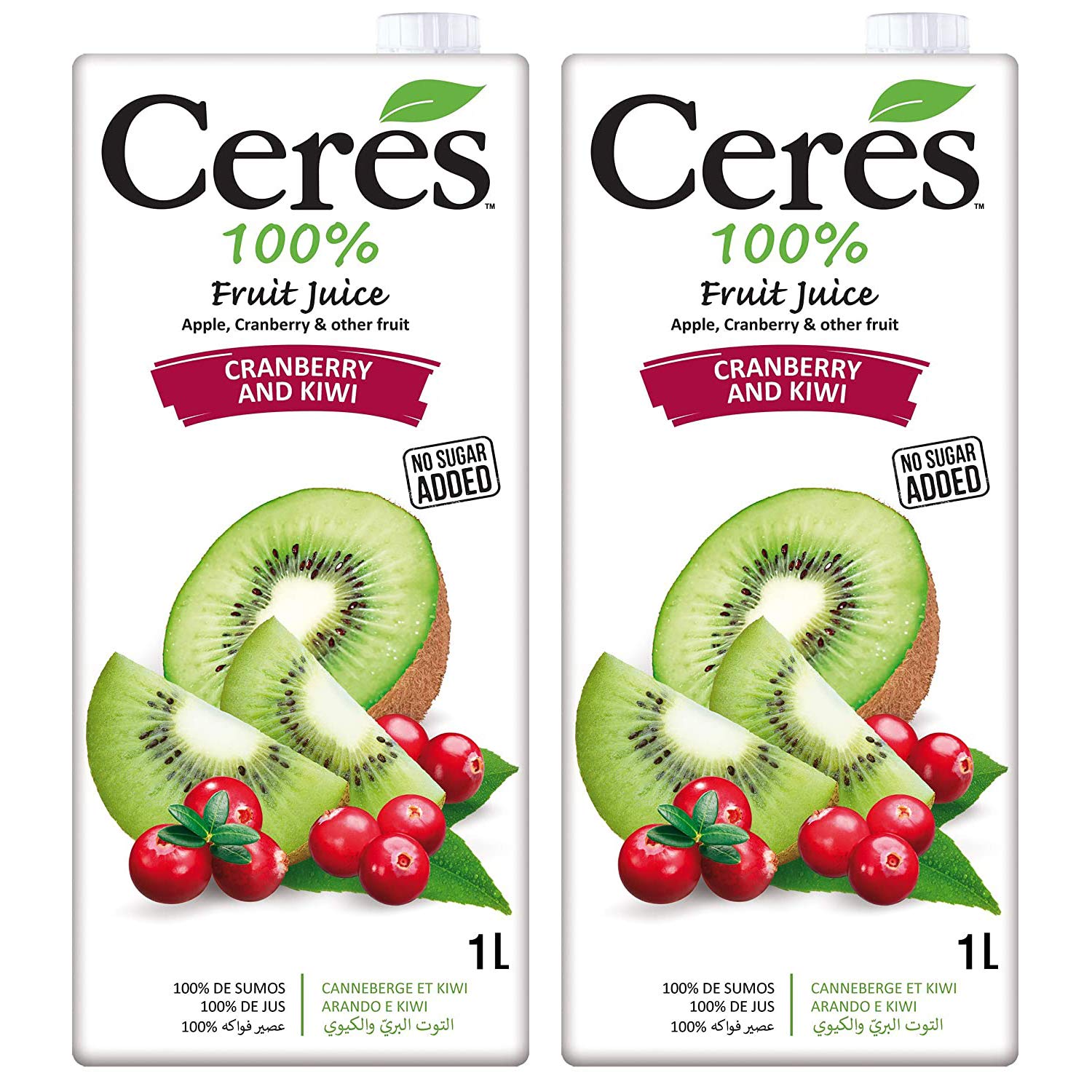 Ceres Cranberry and Kiwi Fruit Juice No Sugar Added, 33.81 fl oz ℮ 1000 ml, 2 Pack