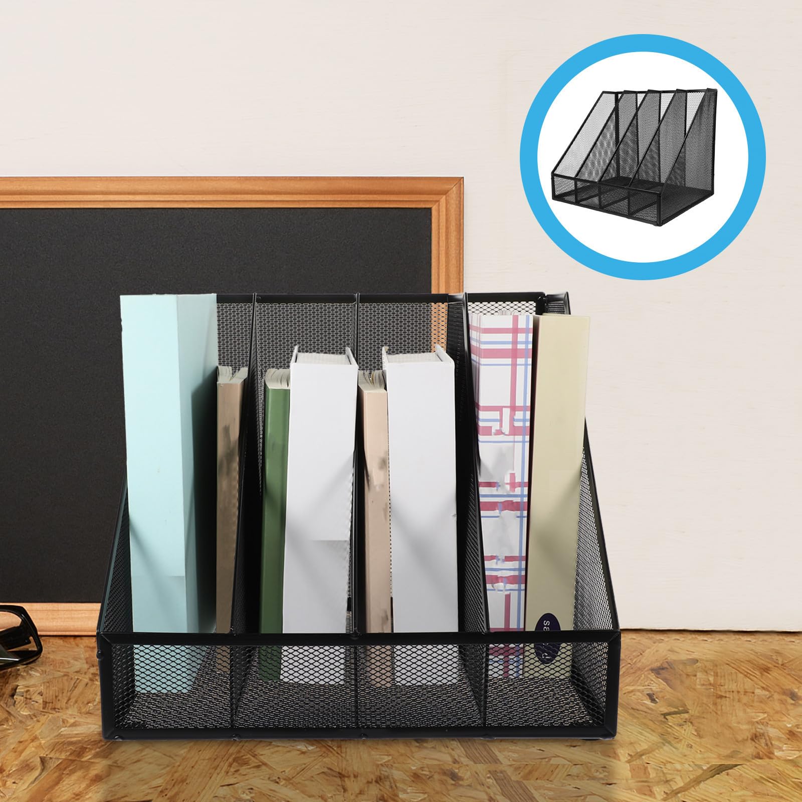 Balacoo Metalldraht Aktenablage 4 Fächer Schwarz Büro Desktop Dateiablage Zeitschriftenregal Robuste Drahtgitter Dokumentenablage für Büroorganisation