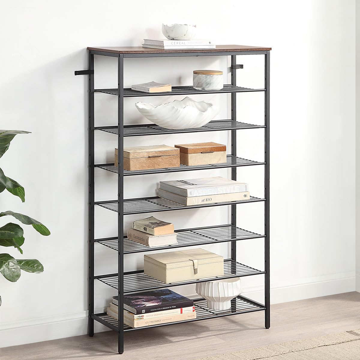 8-Tier Shoe Rack Organizer, Metal Mesh Shoe Storage Shelf, for Entryway, Hallway, Closet, Dorm Room, Industrial, Rustic Brown