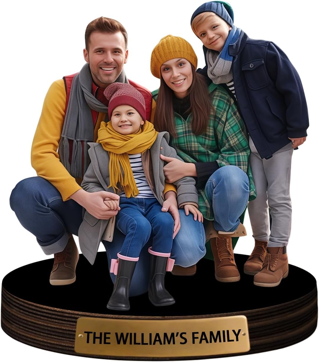 Personalized Photorealistic Rendering Family-Themed Figurines Cartoon Photo Style Desk Decor Plaque Figurine, Custom Cartoon Photo Picture Portrait Frame Sculpture Desk Sign Decoration Gift for family
