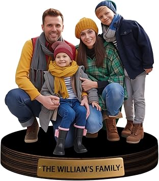 Personalized Photorealistic Rendering Family-Themed Figurines Cartoon Photo Style Desk Decor Plaque Figurine, Custom Cartoon Photo Picture Portrait Frame Sculpture Desk Sign Decoration Gift for family