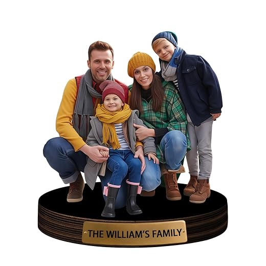 Personalized Photorealistic Rendering Family-Themed Figurines Cartoon Photo Style Desk Decor Plaque Figurine, Custom Cartoon Photo Picture Portrait Frame Sculpture Desk Sign Decoration Gift for family